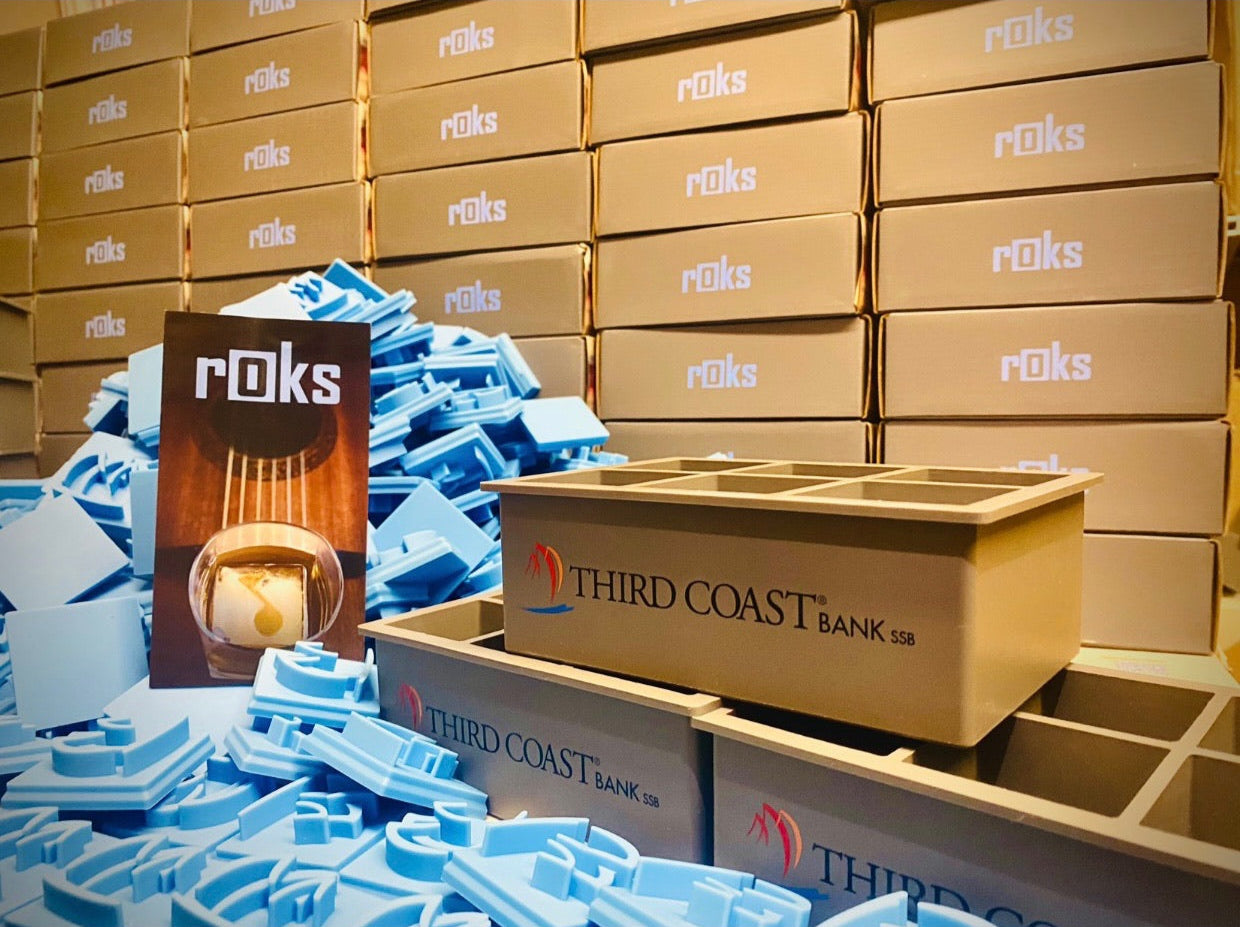 Premium custom ice trays and whiskey glassware from rOks USA